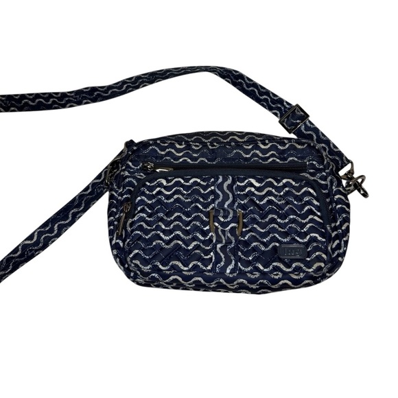 Lug Carousel Blue Waves Quilted Pattern Multi-Pocketed Crossbody Bag - Picture 1 of 11